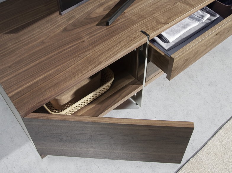 Mueble TV nogal y acero cromado