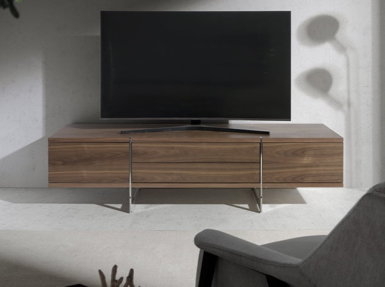 Mueble TV nogal y acero cromado