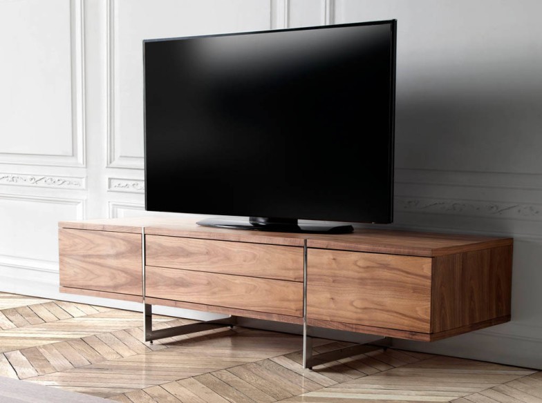 Mueble TV nogal y acero cromado