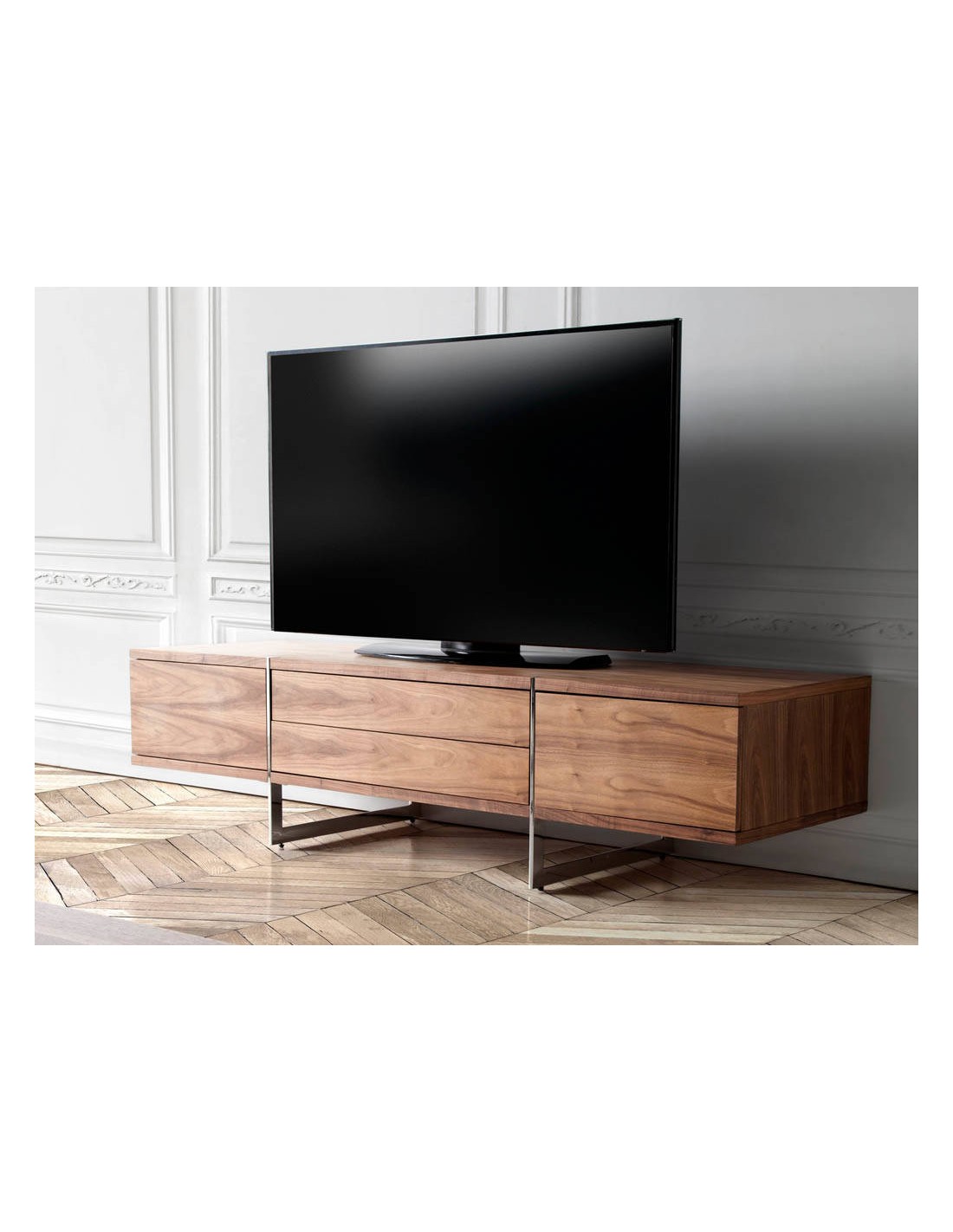 Mueble TV nogal y acero cromado