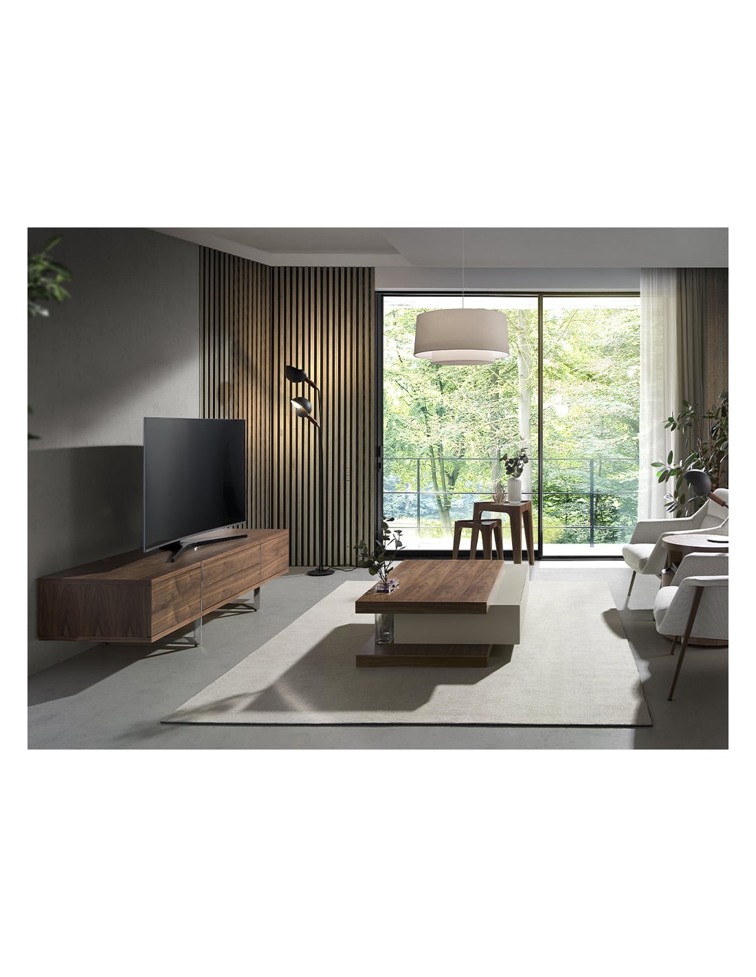 Mueble TV nogal y acero cromado