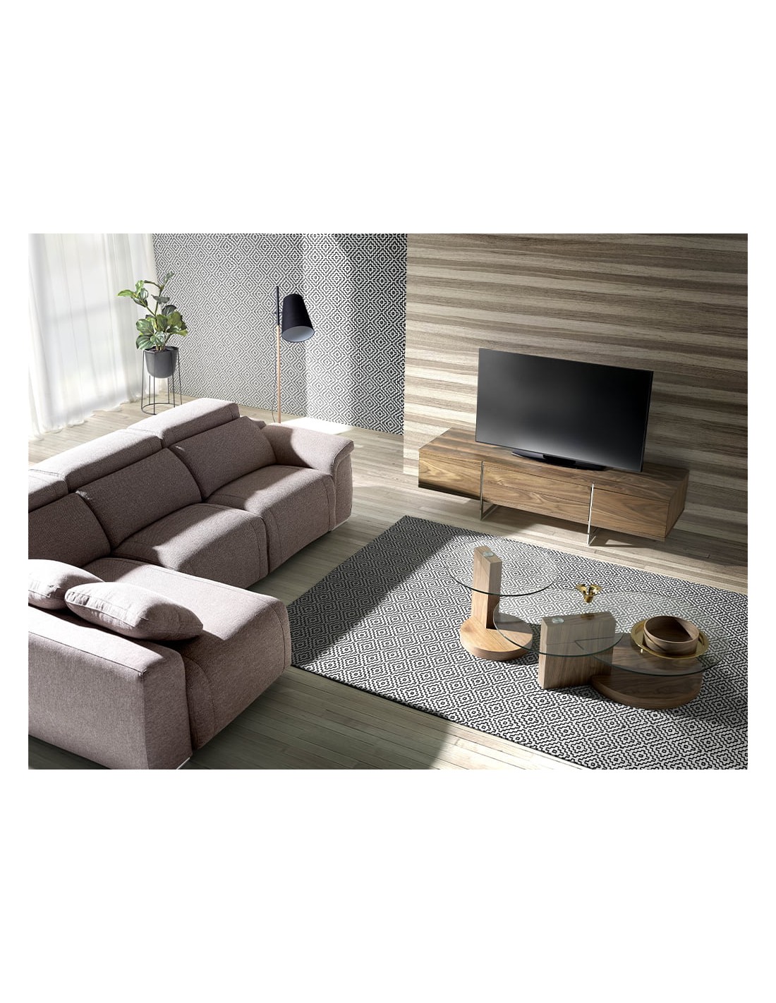 Mueble TV nogal y acero cromado