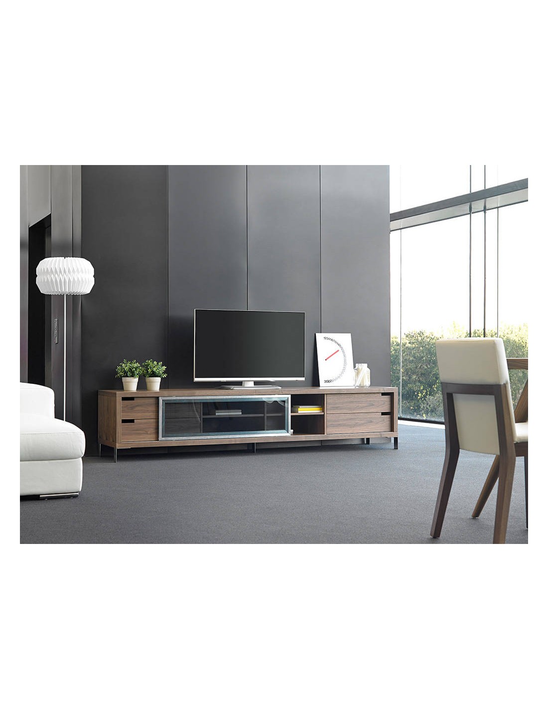 Mueble TV nogal y acero cromado