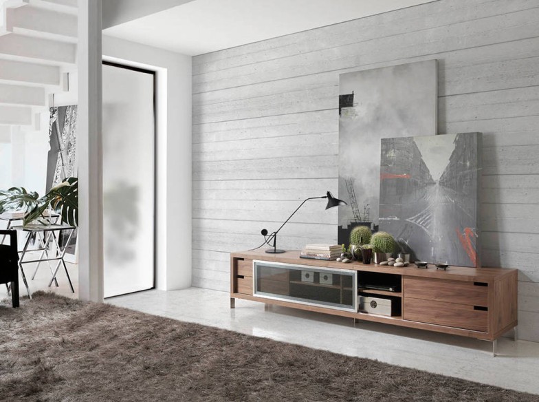 Mueble TV nogal y acero cromado