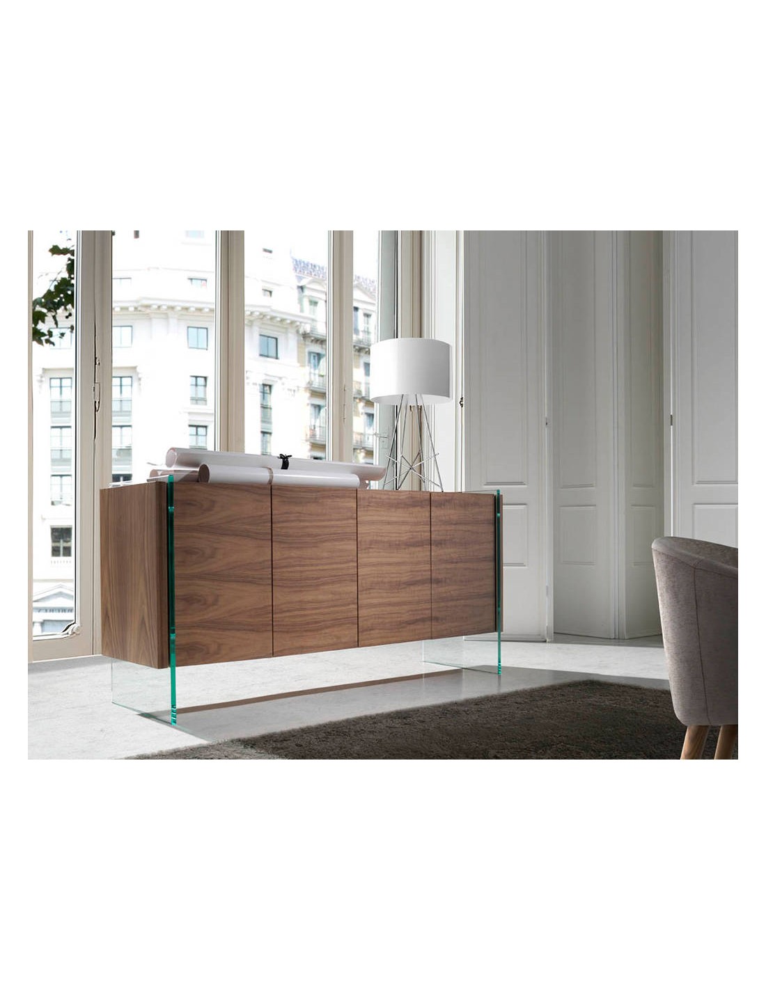 Aparador nogal y cristal templado