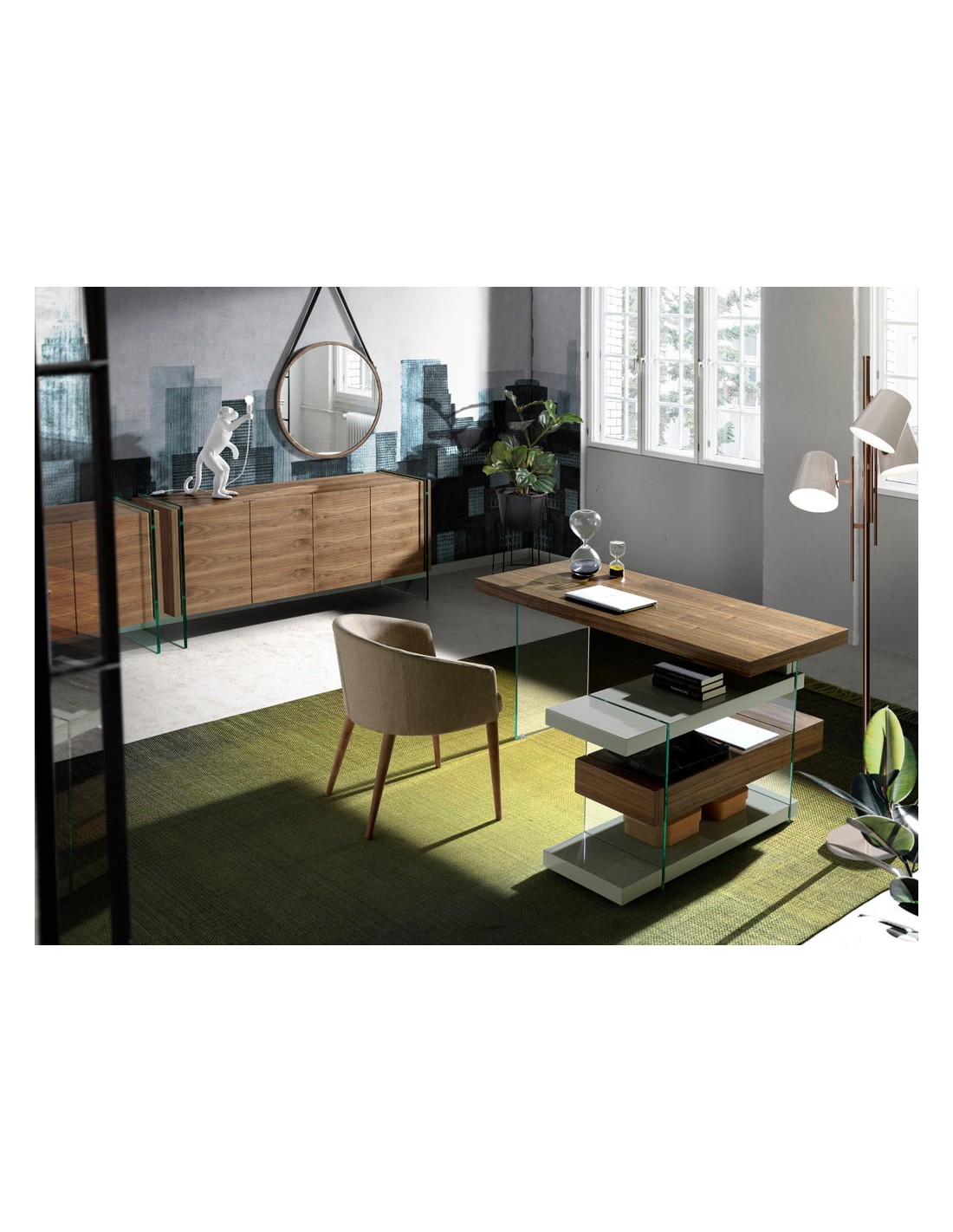 Aparador nogal y cristal templado