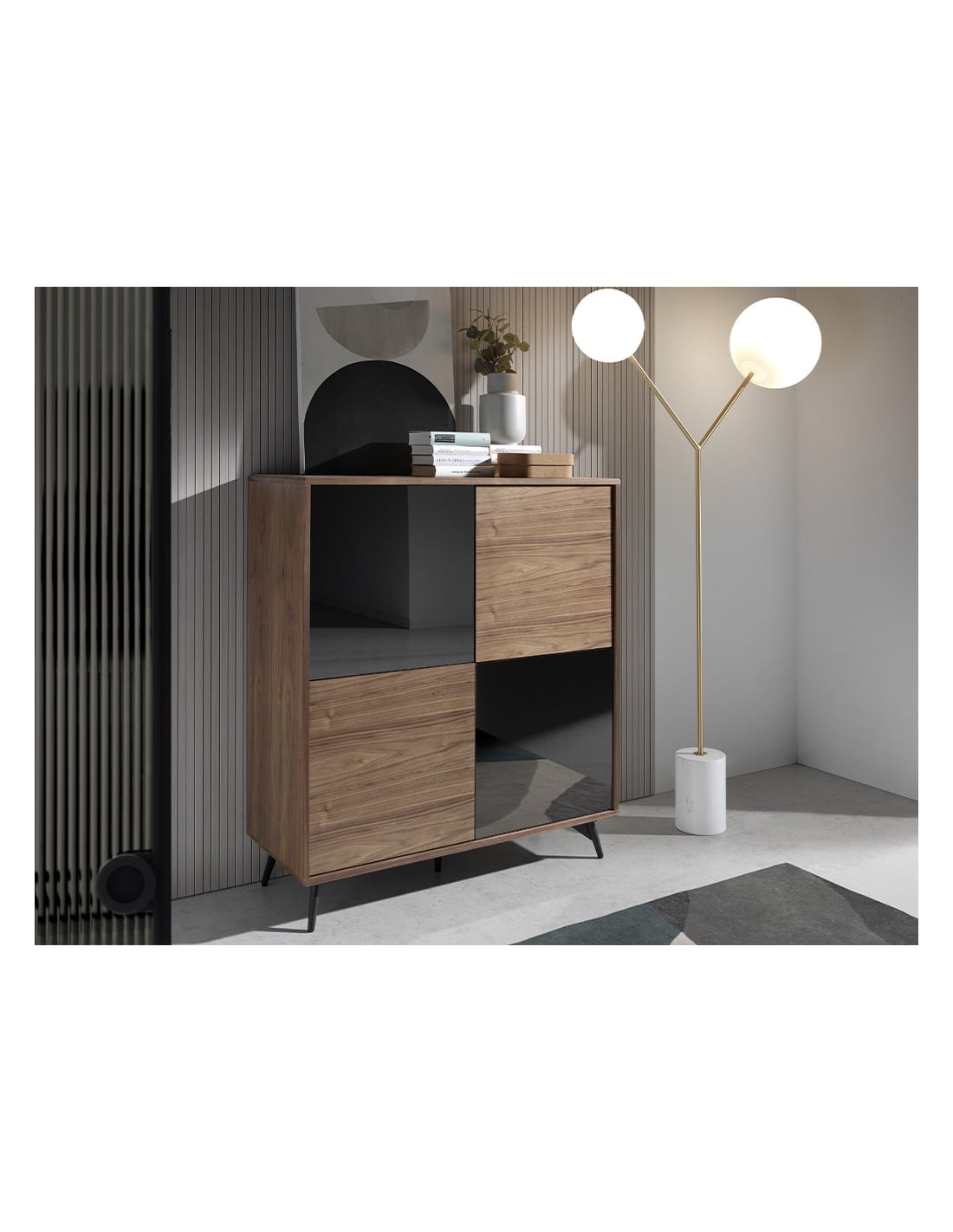 Aparador alto cristal negro efecto espejo,...