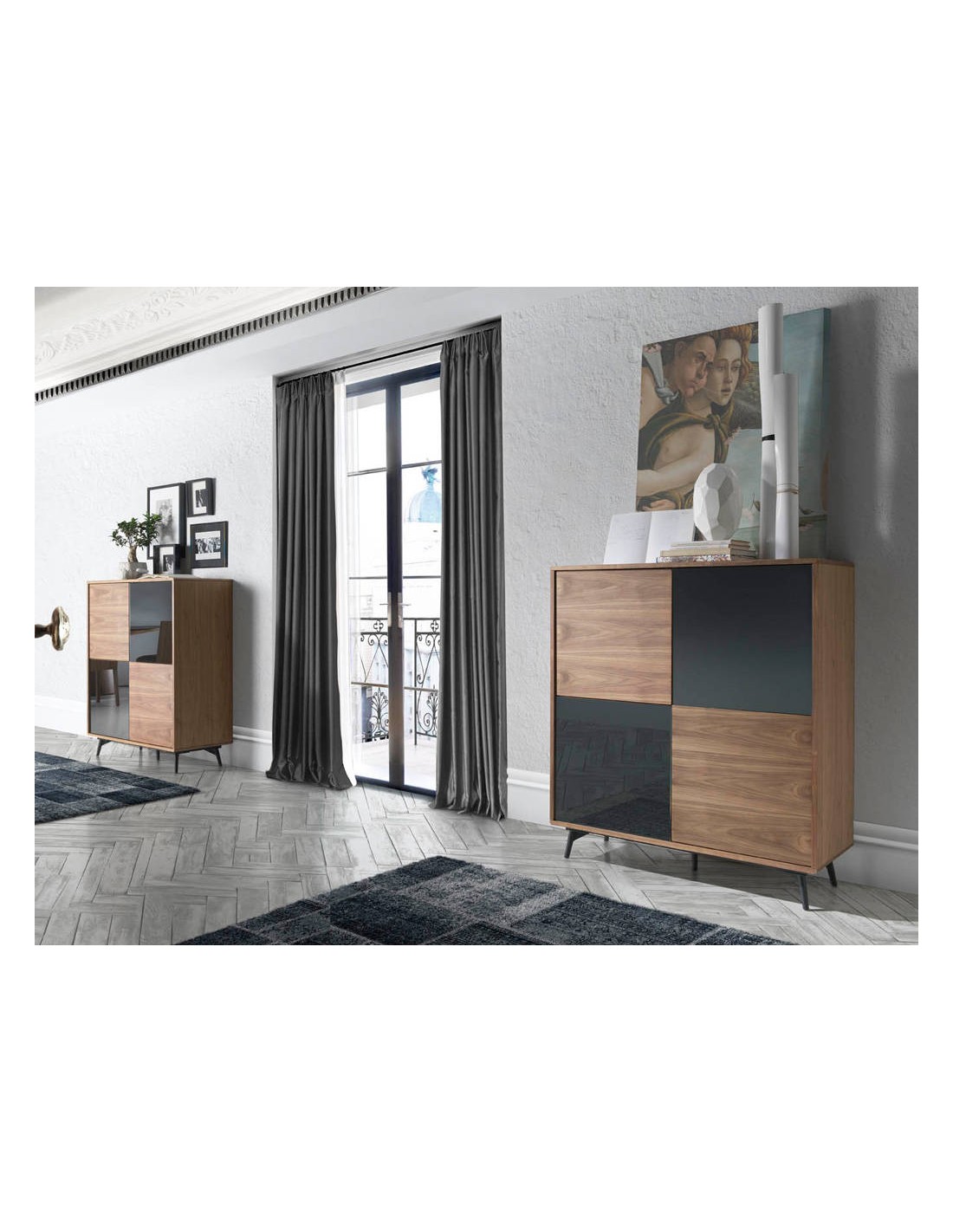 Aparador alto cristal negro efecto espejo,...