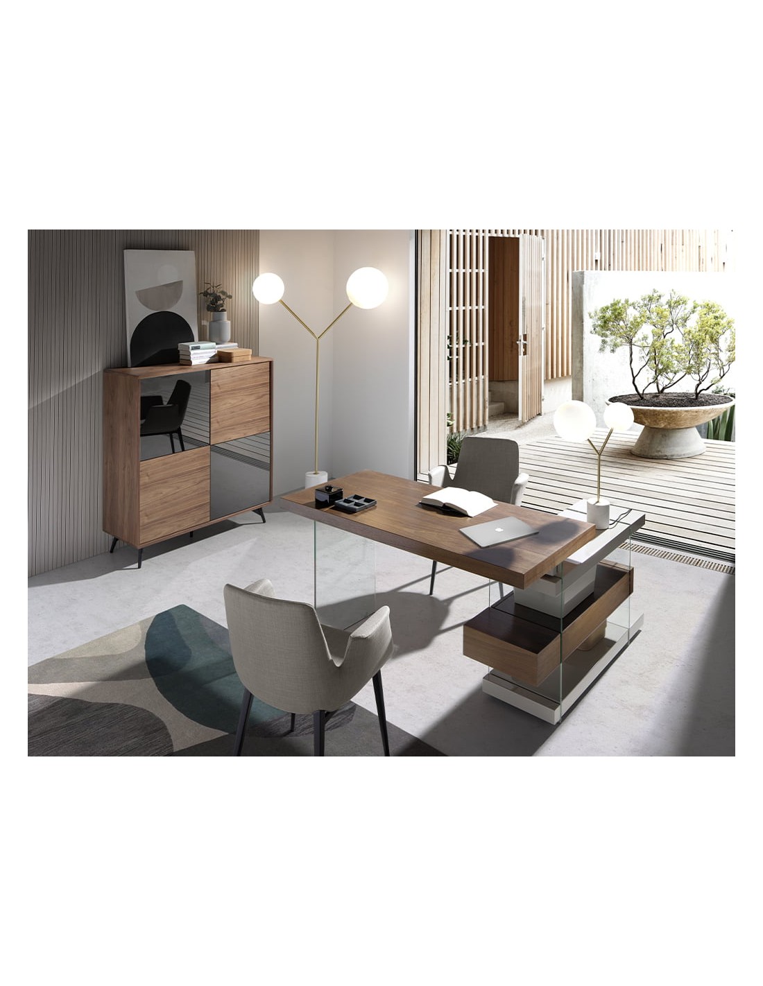 Aparador alto cristal negro efecto espejo,...