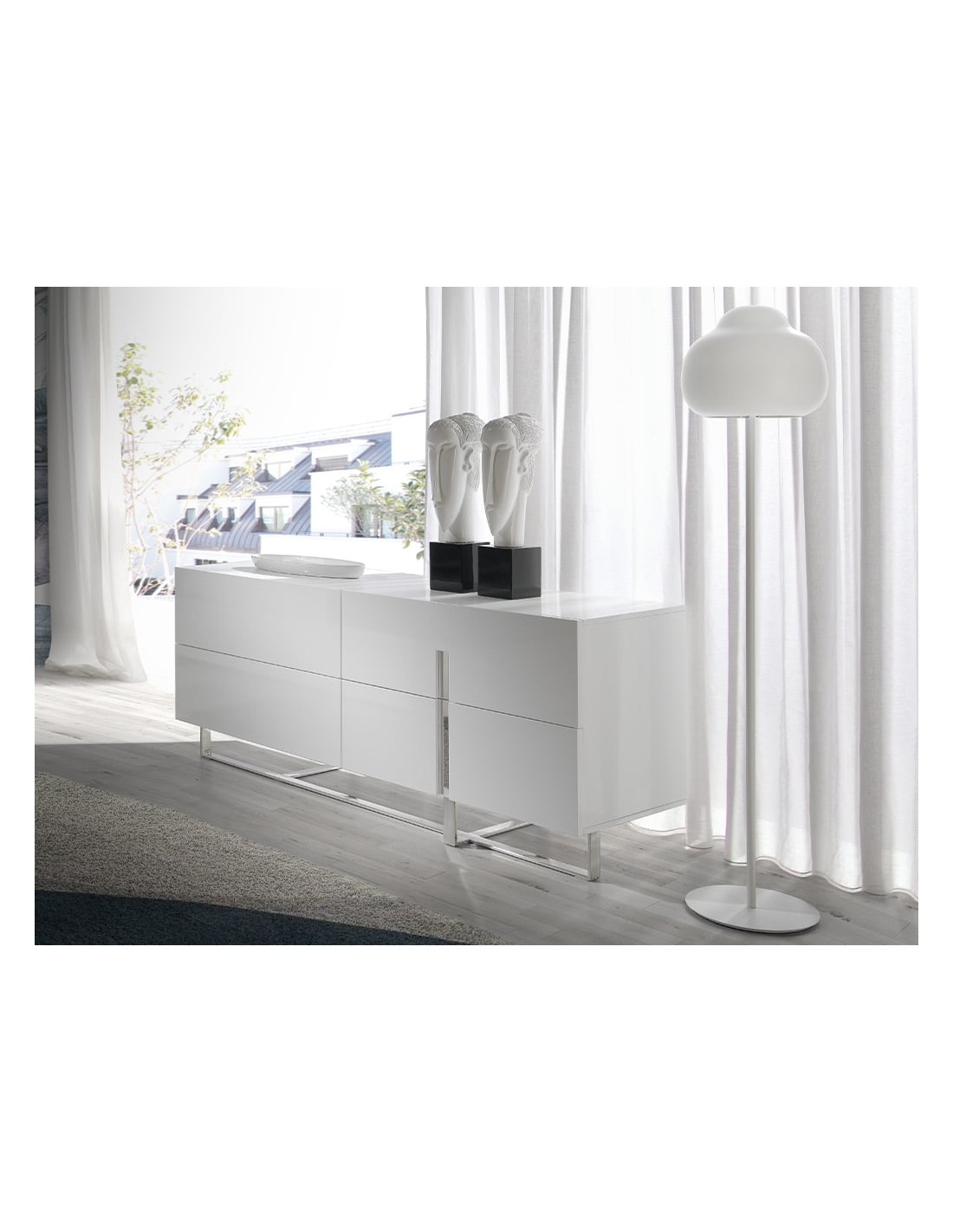 Aparador madera blanco y acero cromado