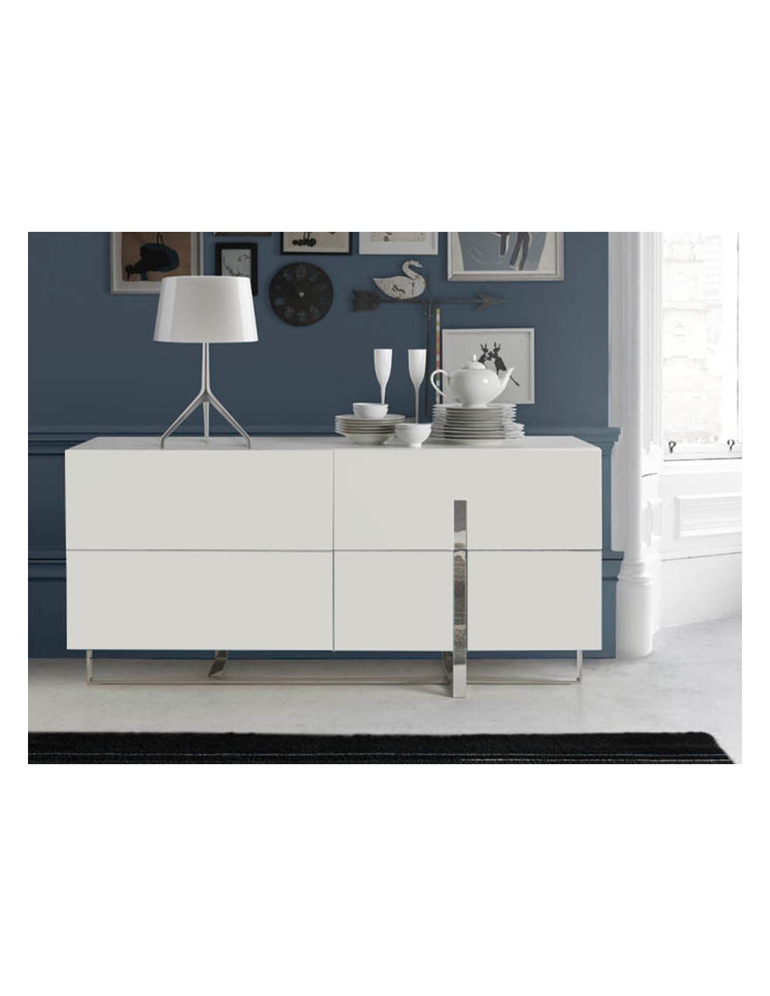 Aparador madera blanco y acero cromado