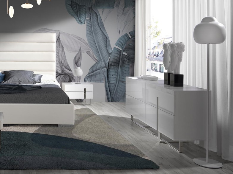 Aparador madera blanco y acero cromado