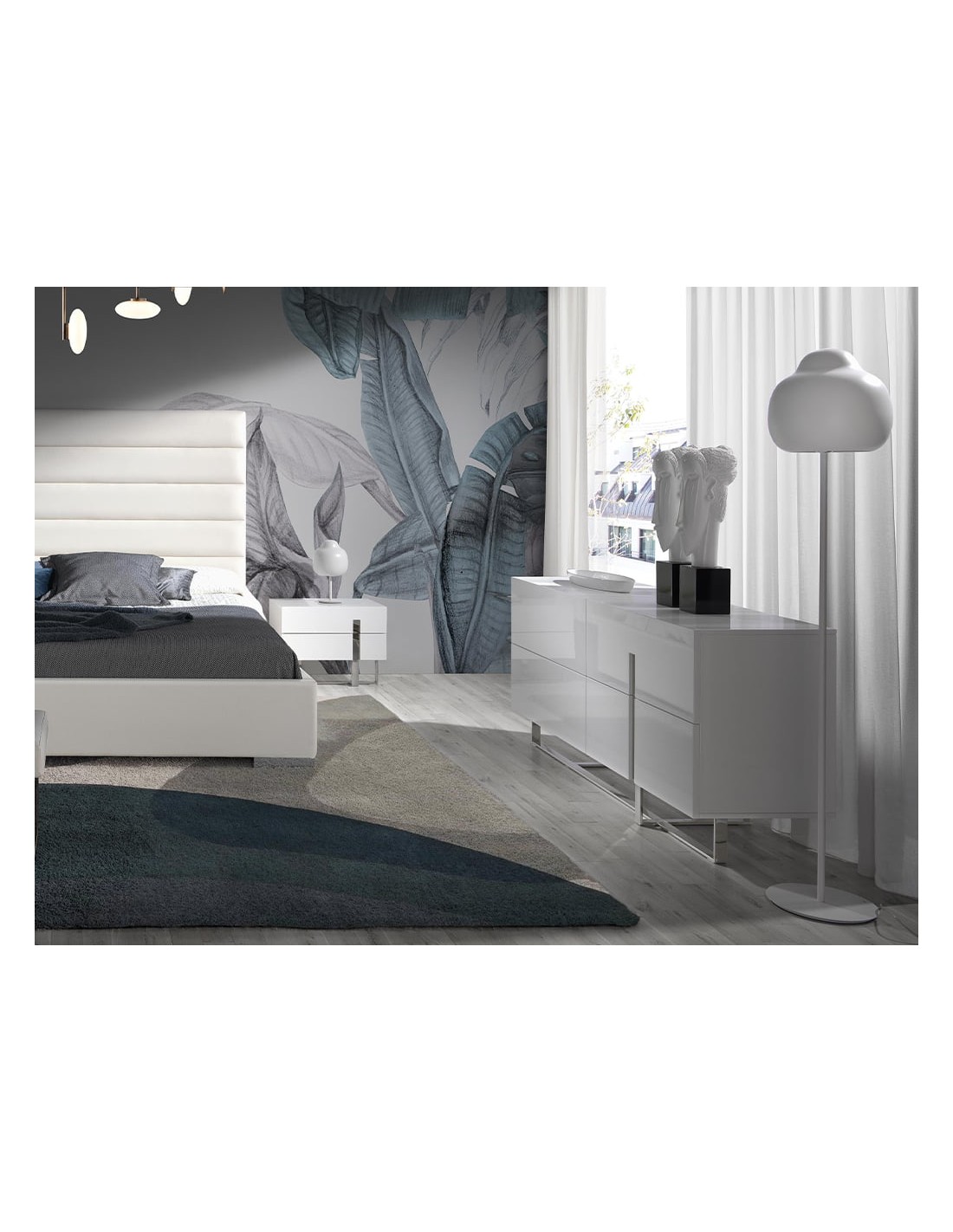 Aparador madera blanco y acero cromado