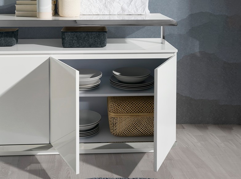 Aparador madera blanco y base acero cromado