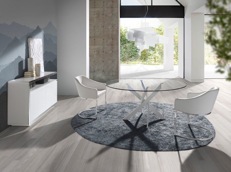 Aparador madera blanco y base acero cromado