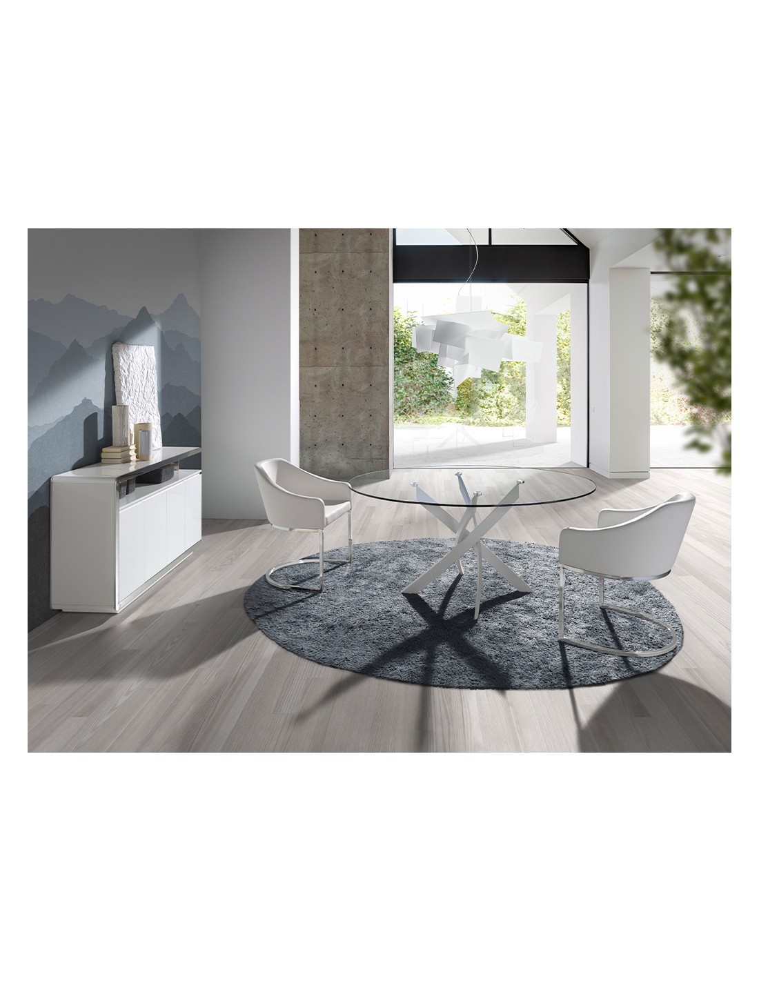 Aparador madera blanco y base acero cromado