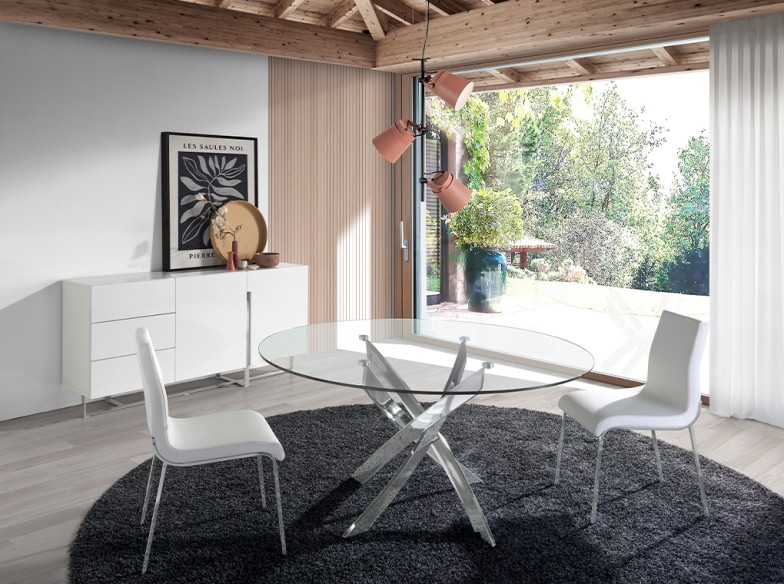 Aparador madera blanco y acero cromado