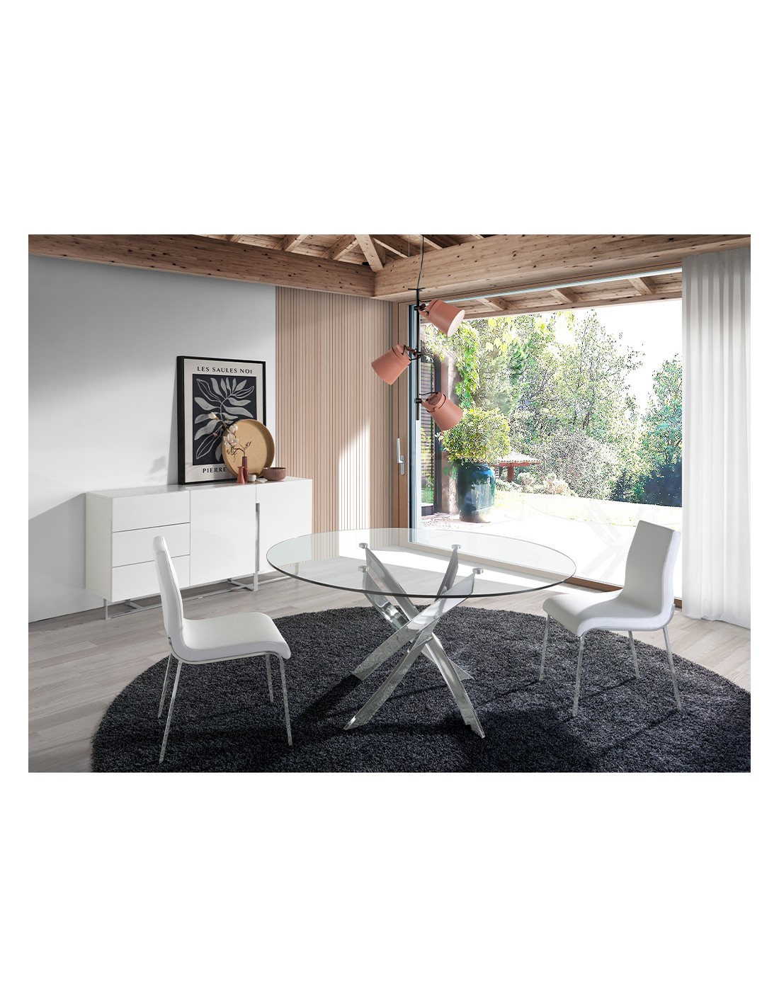 Aparador madera blanco y acero cromado