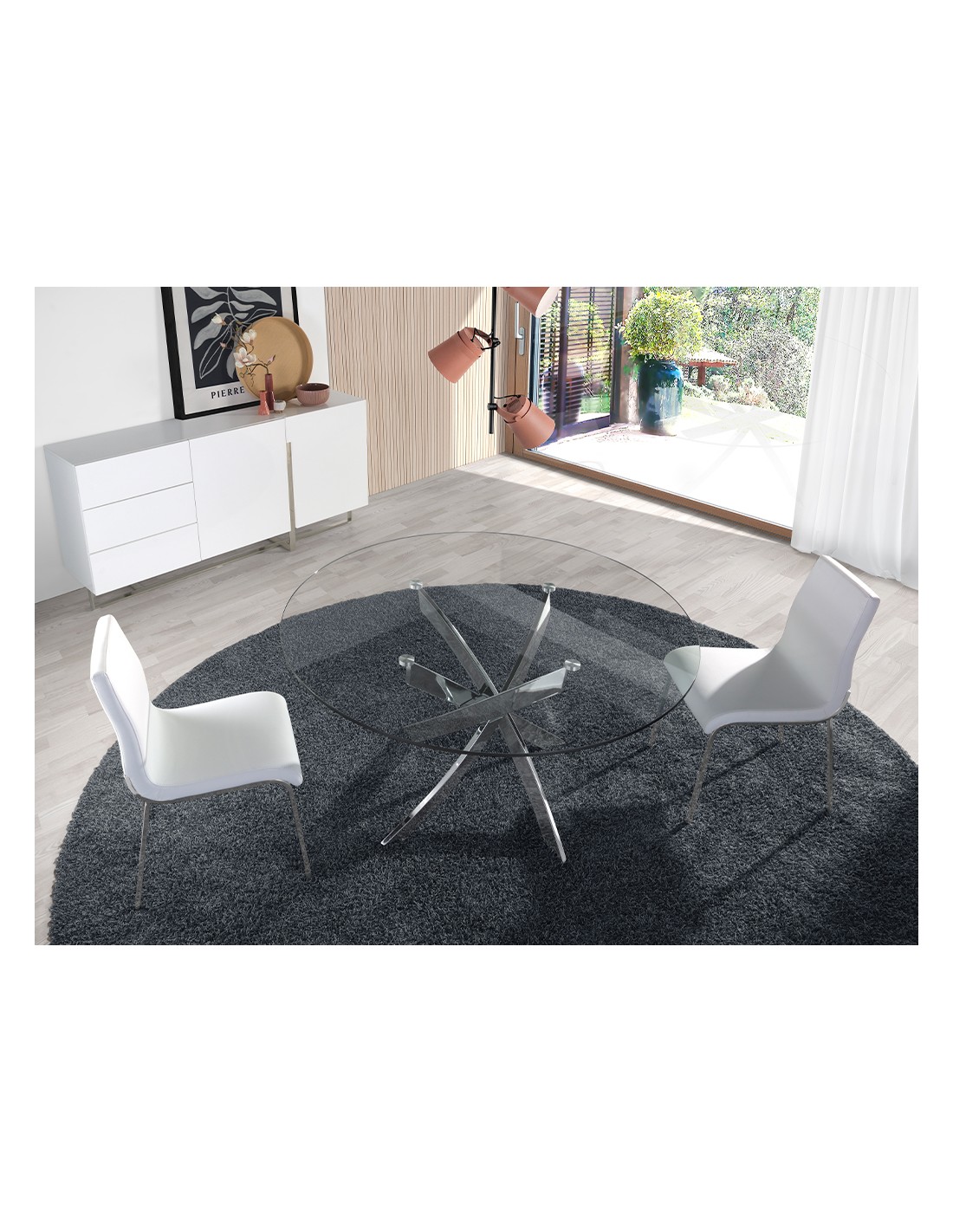 Aparador madera blanco y acero cromado