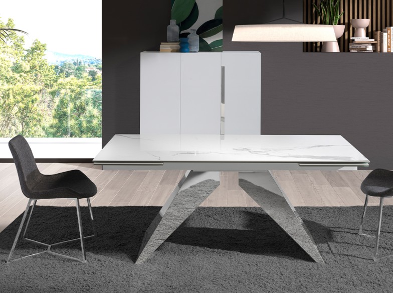 Aparador alto madera blanco y acero cromado