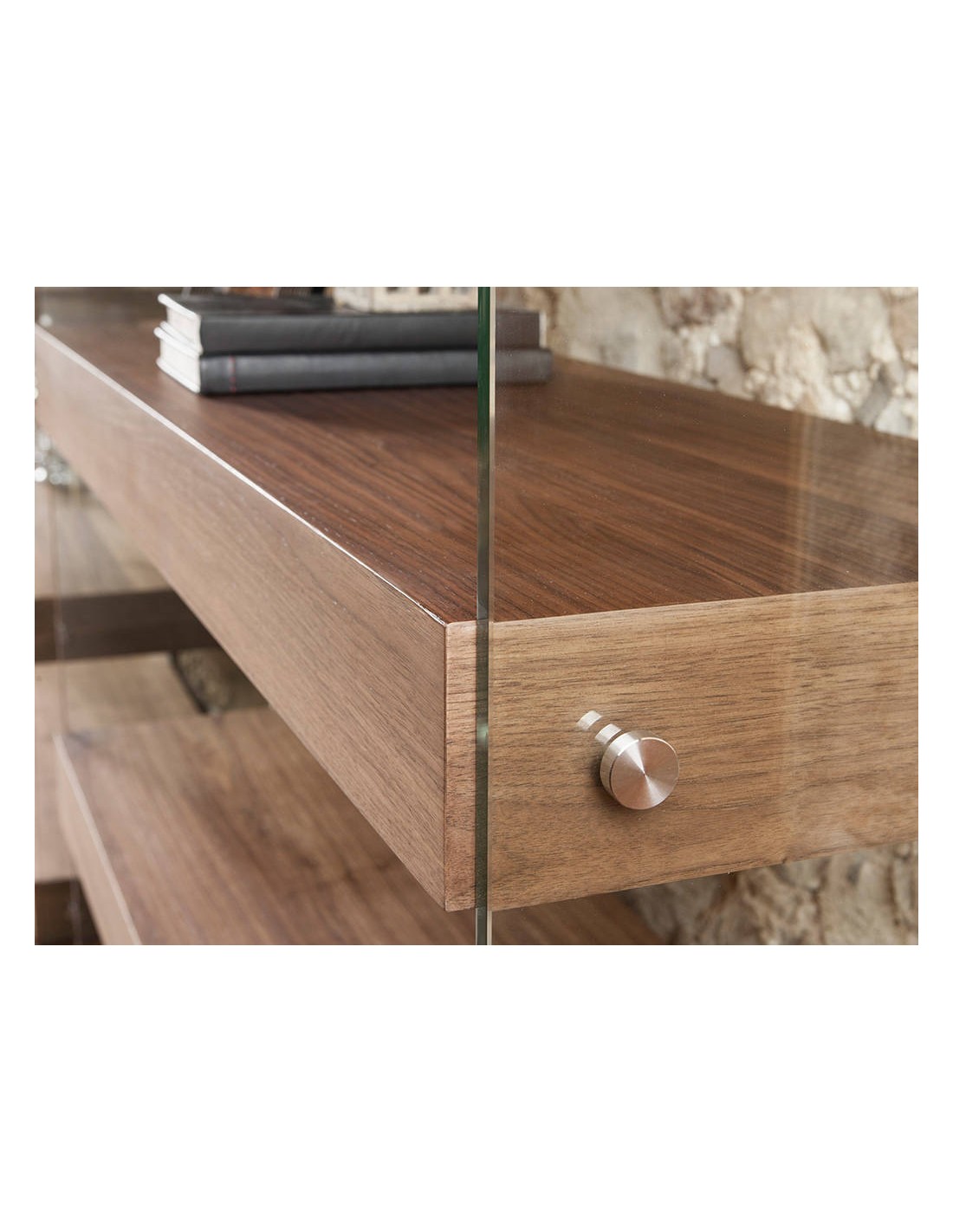 Estantería nogal y cristal