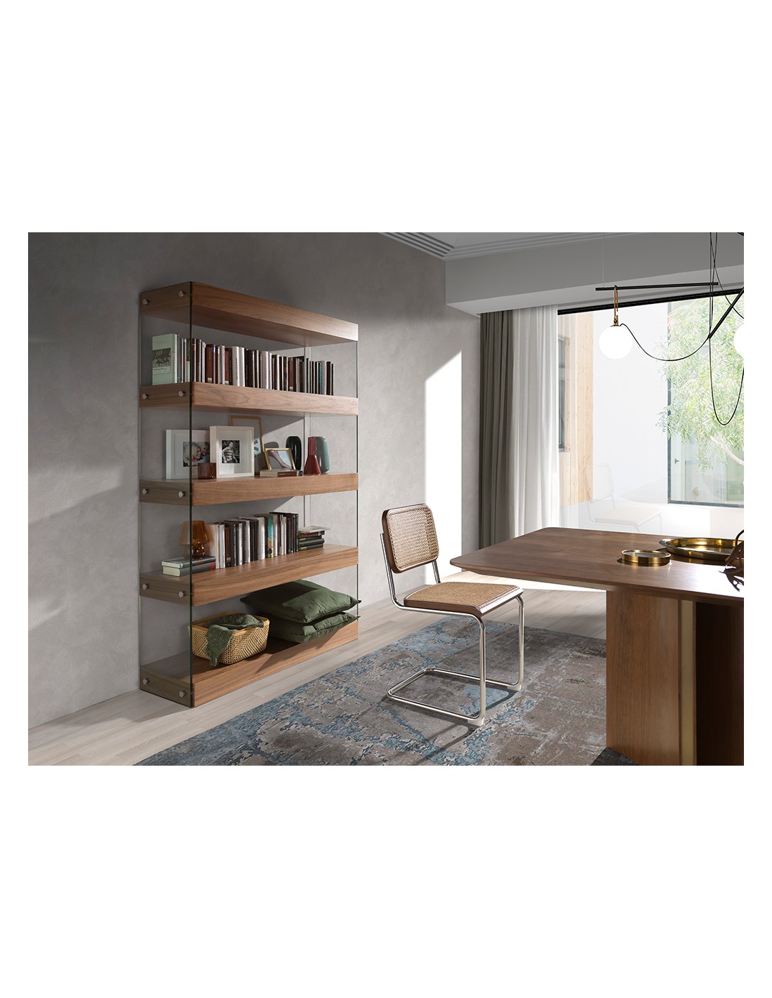 Estantería nogal y cristal