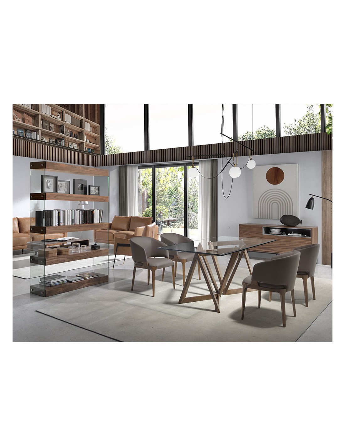 Estantería nogal y cristal