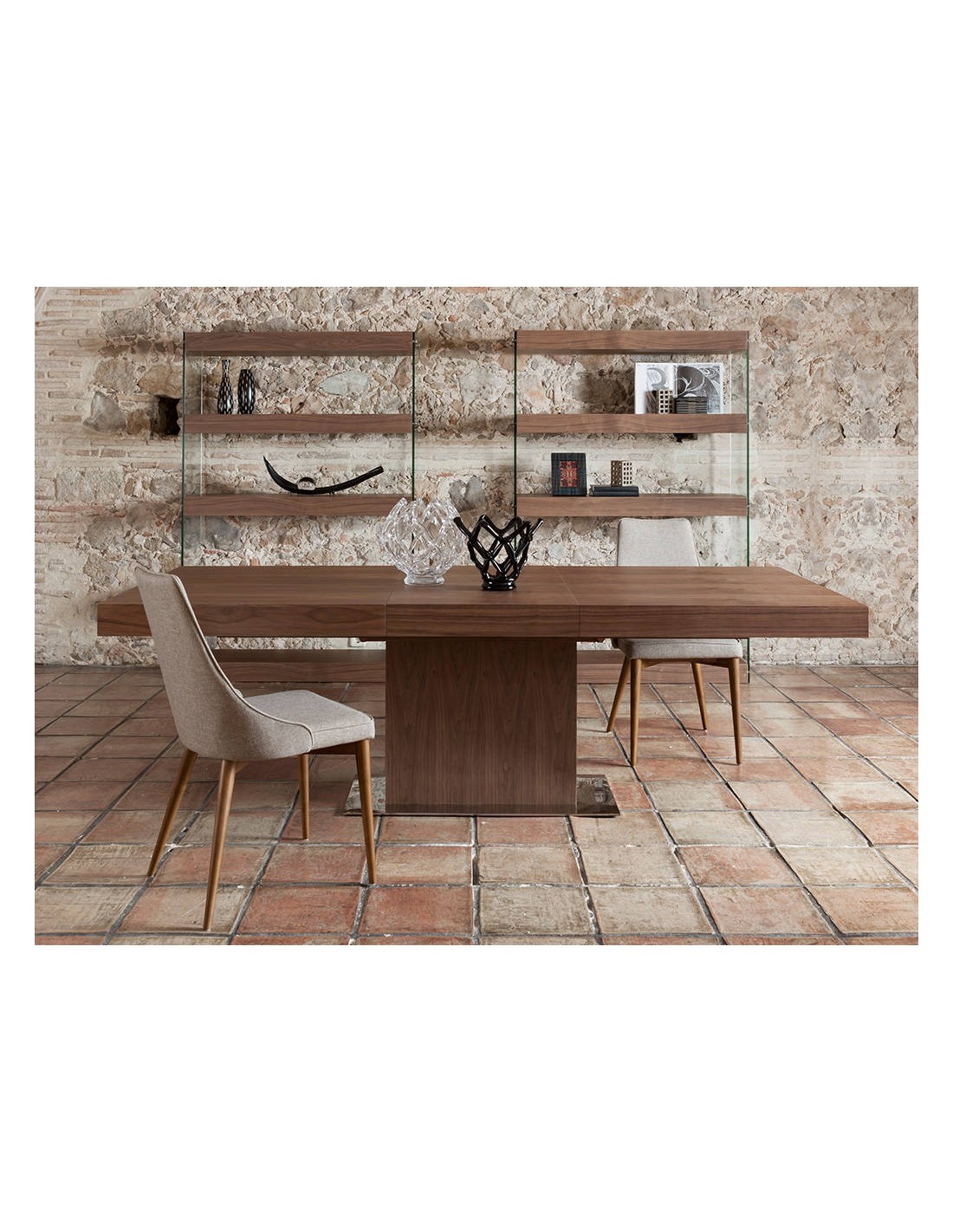 Estantería nogal y cristal