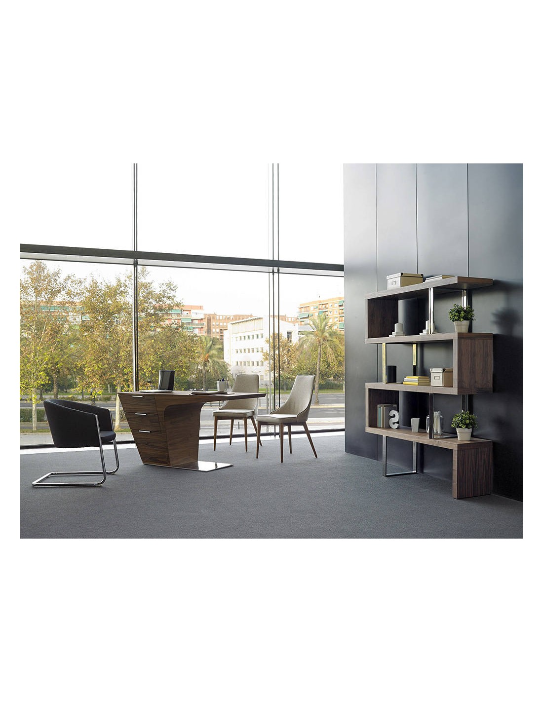 Escritorio nogal y base acero cromado