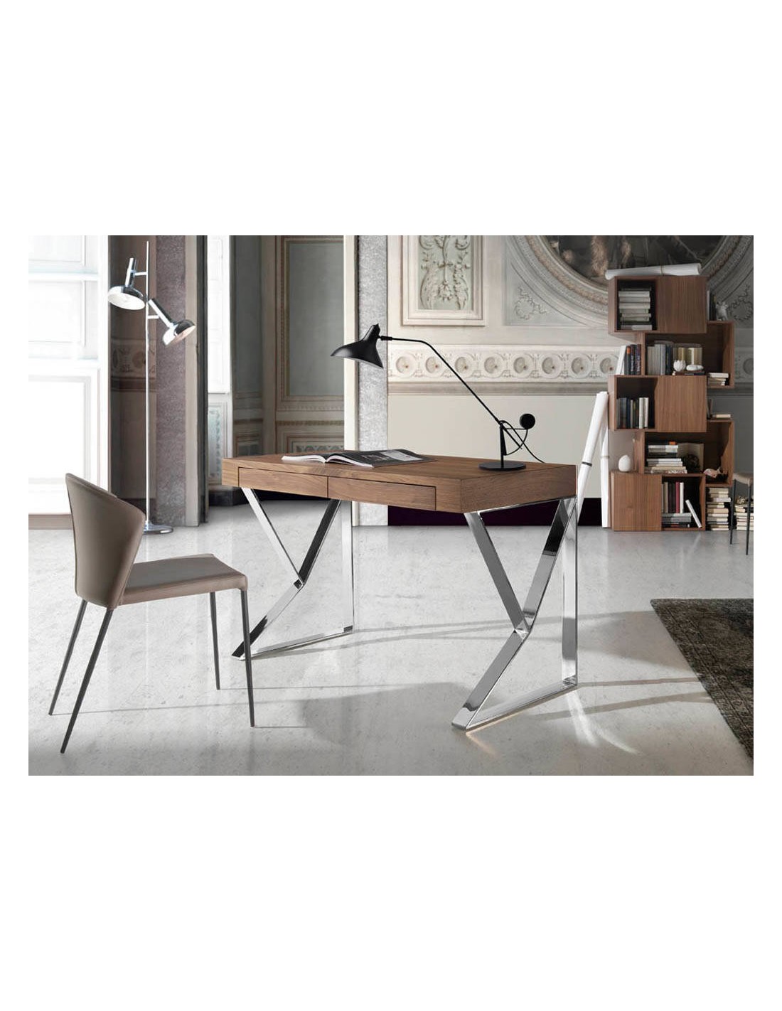 Escritorio nogal y acero cromado