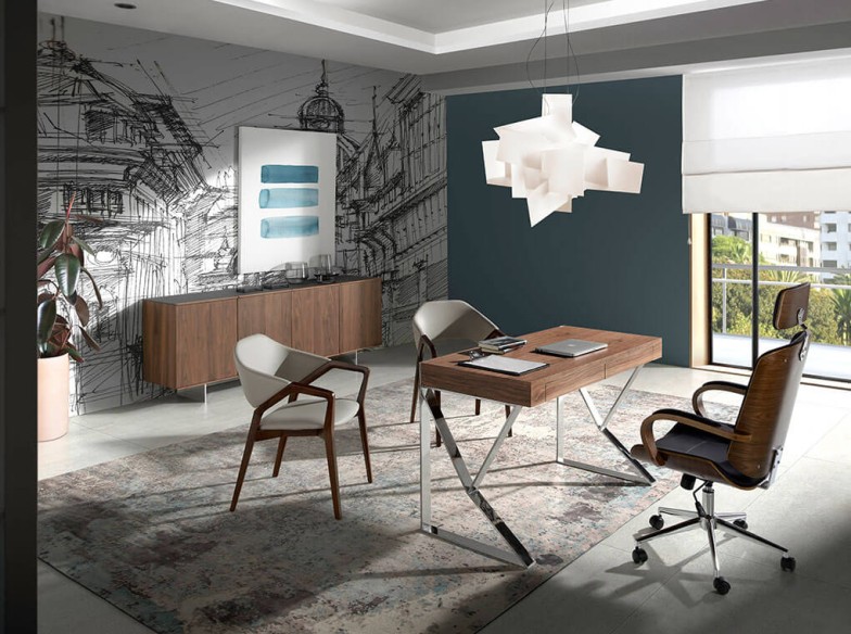 Escritorio nogal y acero cromado