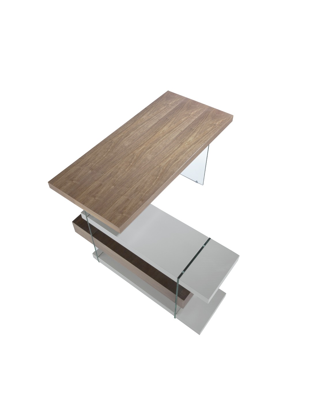 Escritorio madera gris y cristal templado con...