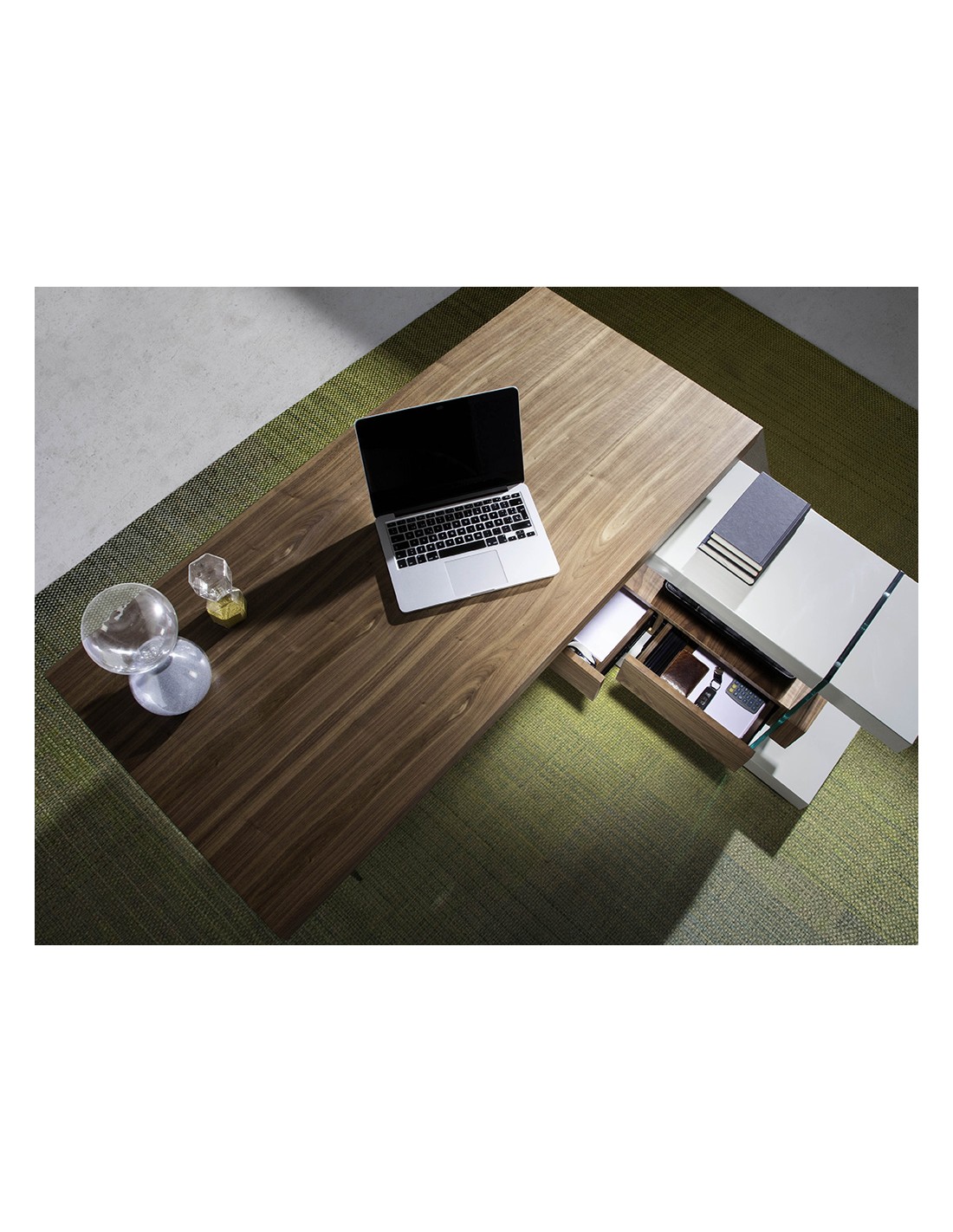 Escritorio madera gris y cristal templado con...