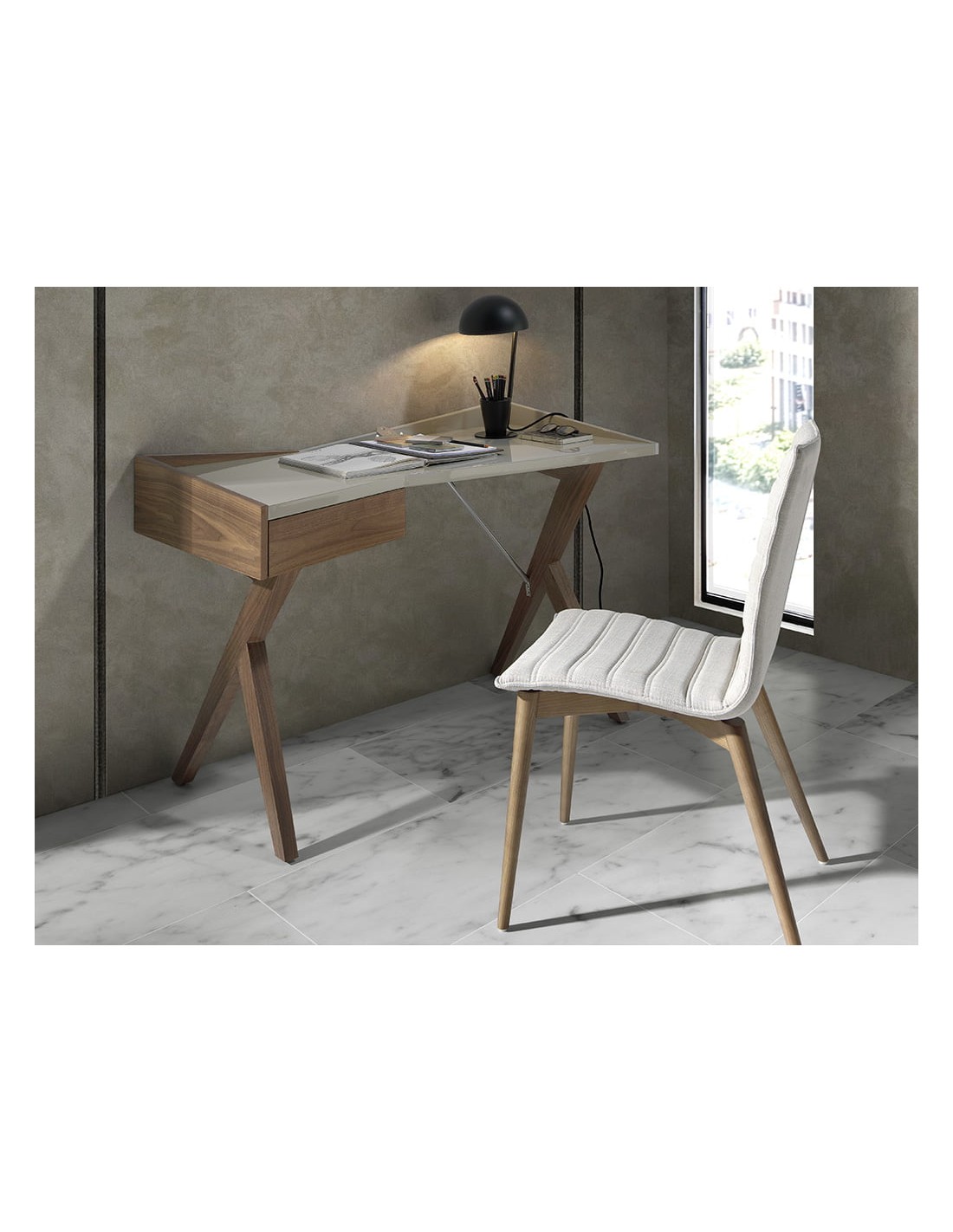 Escritorio nogal con tapa de madera gris