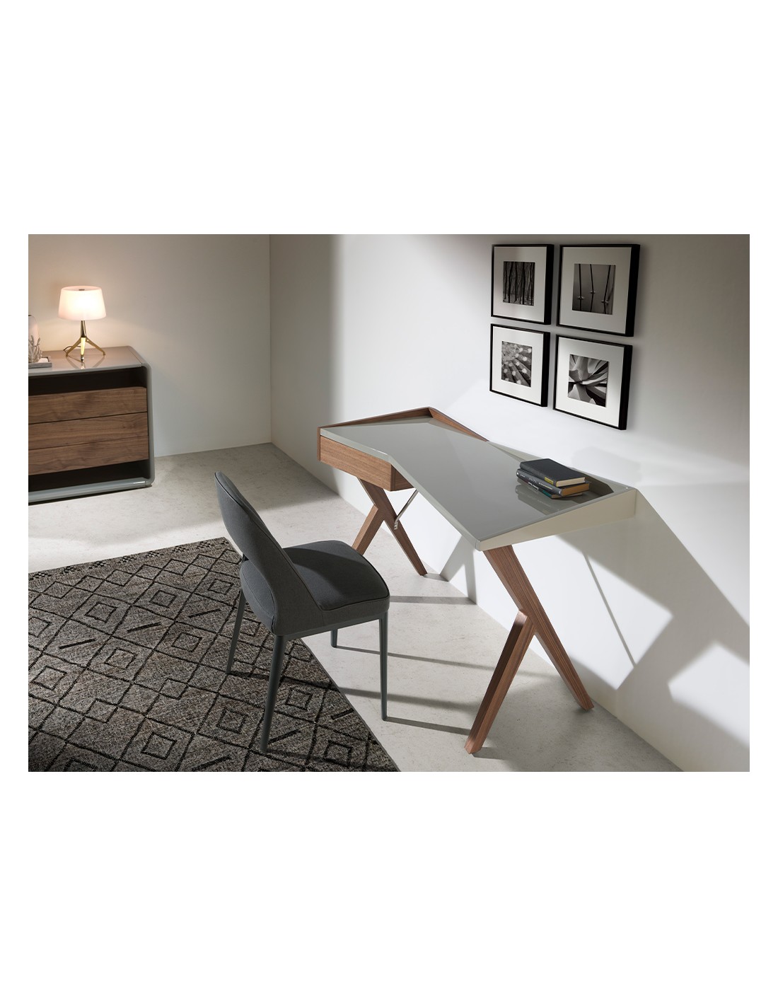 Escritorio nogal con tapa de madera gris