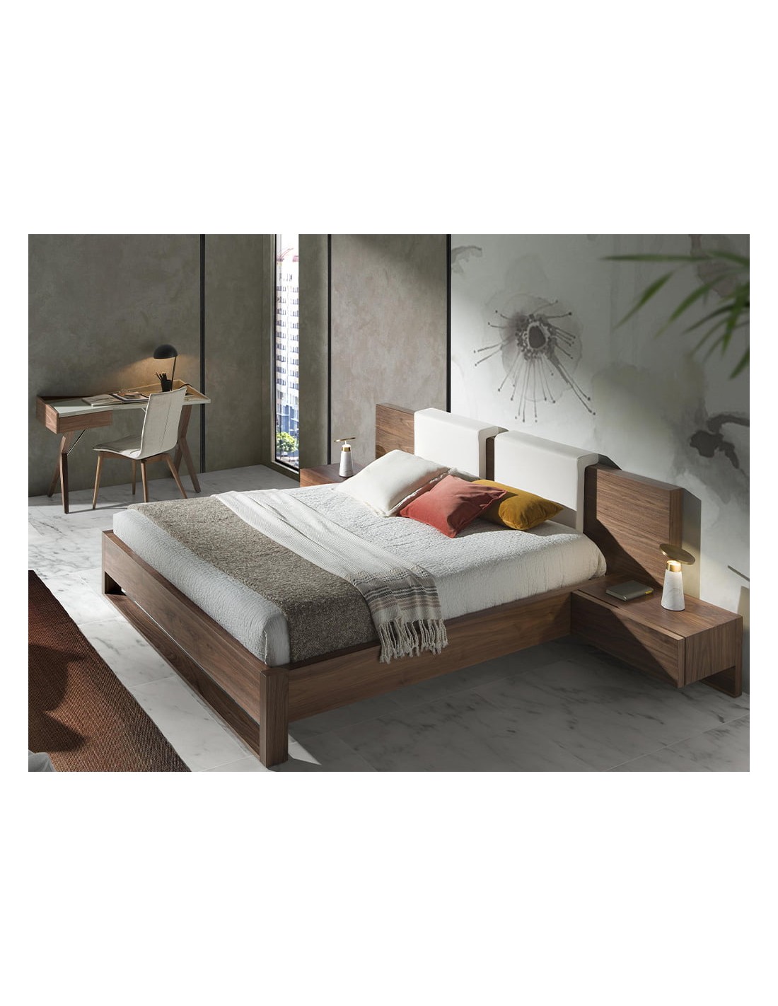 Escritorio nogal con tapa de madera gris