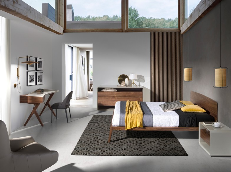 Escritorio nogal con tapa de madera gris