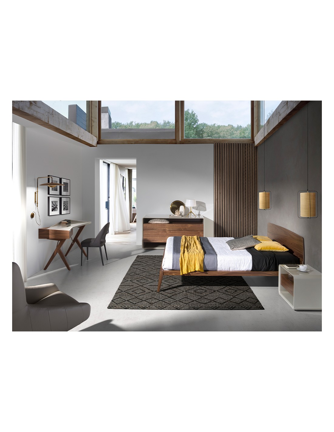 Escritorio nogal con tapa de madera gris