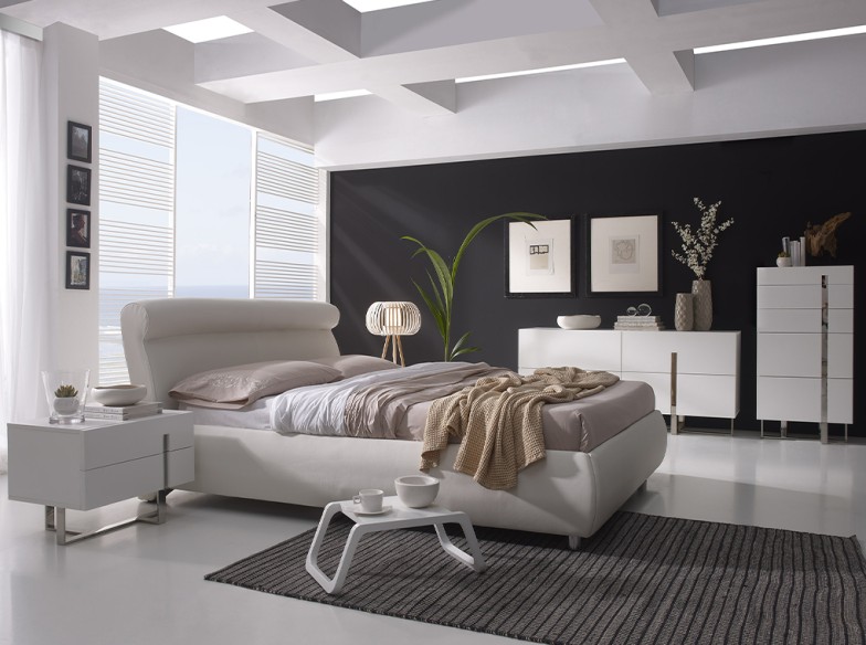 Chifonier madera blanco y acero cromado