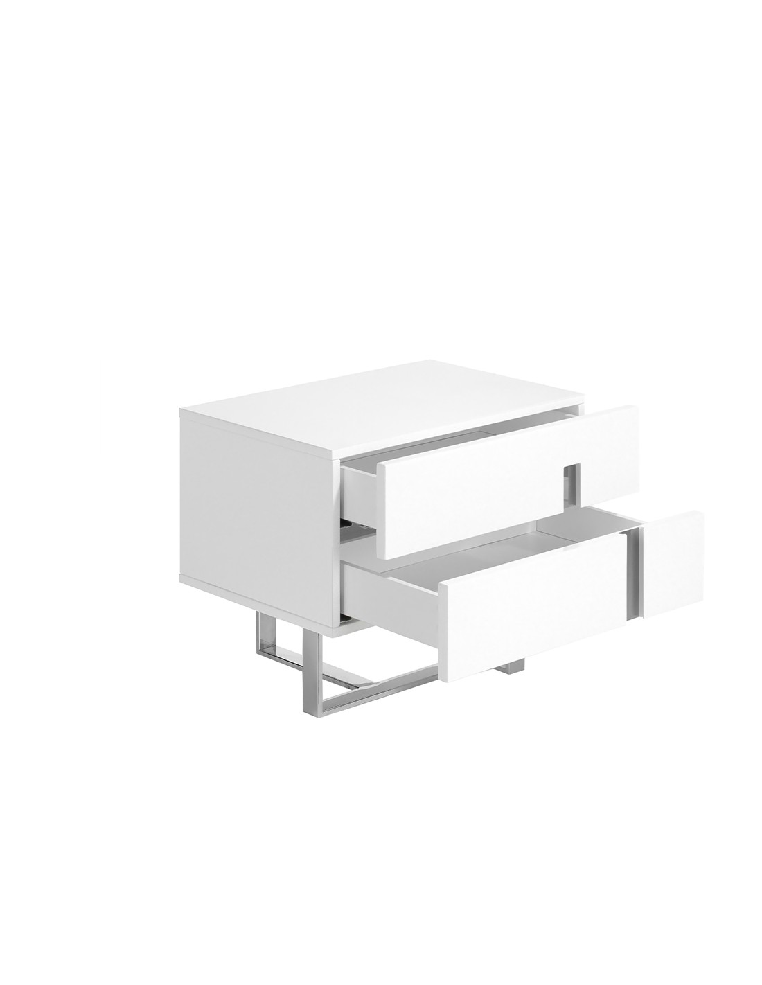 Mesita de noche madera blanco y acero cromado