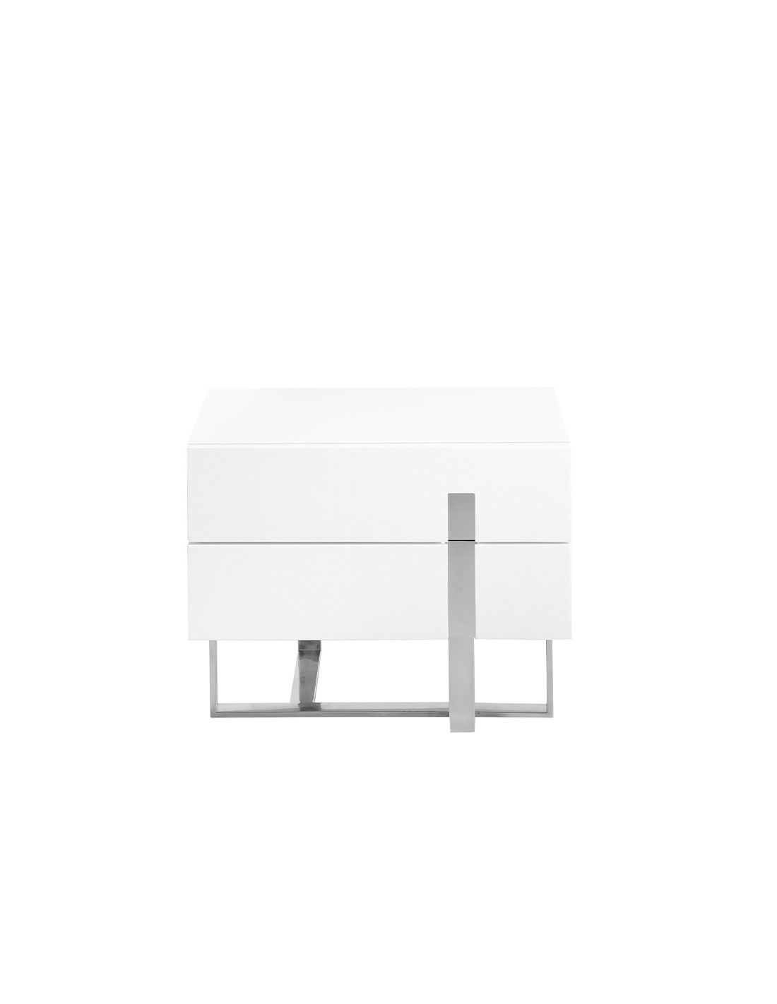 Mesita de noche madera blanco y acero cromado