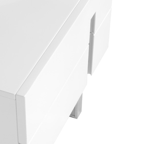 Mesita de noche madera blanco y acero cromado