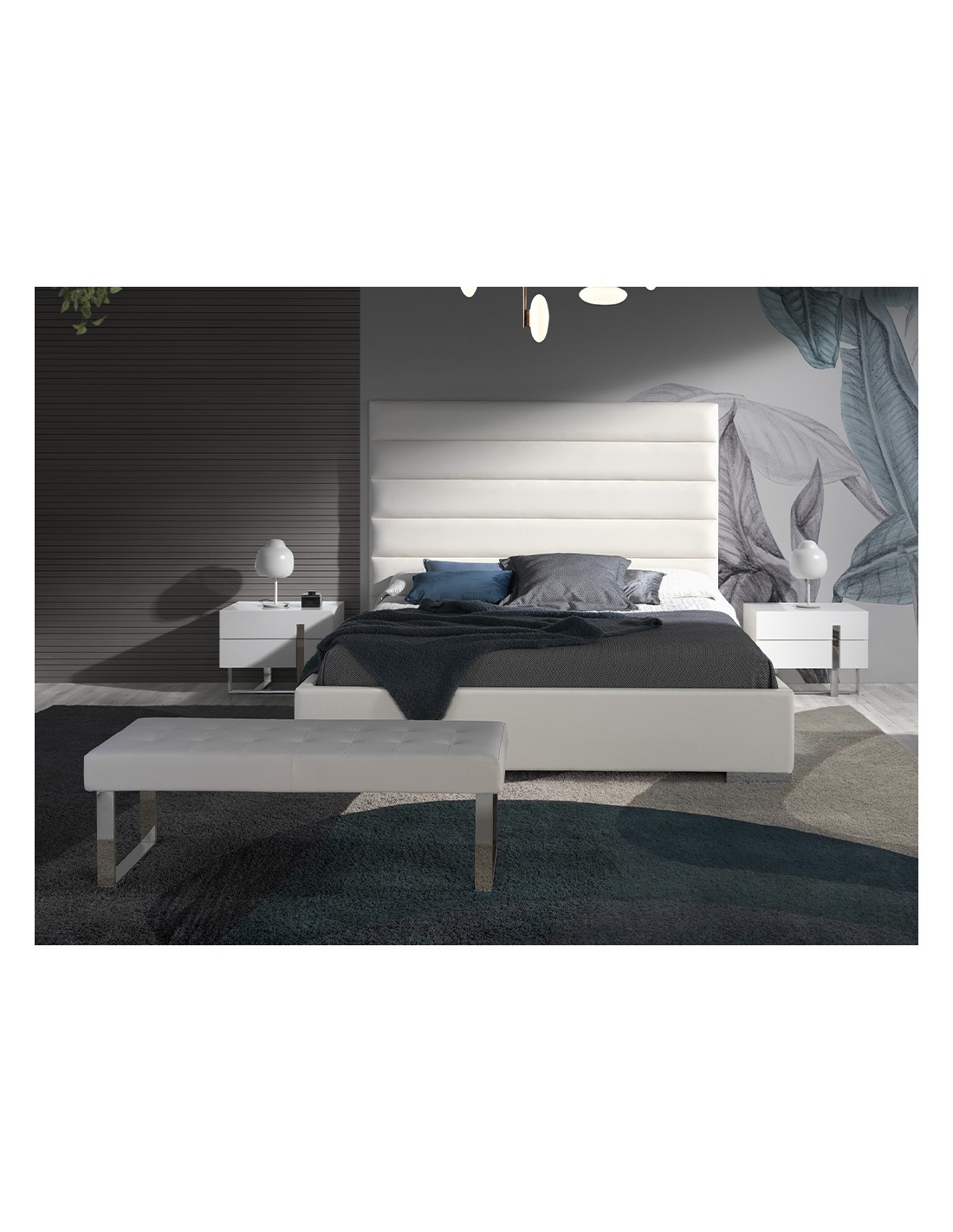 Mesita de noche madera blanco y acero cromado