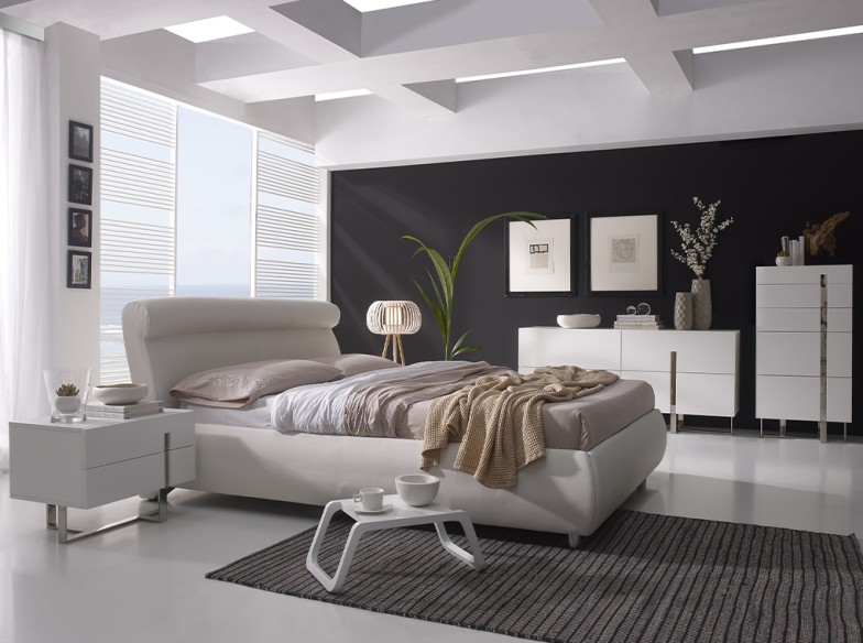 Mesita de noche madera blanco y acero cromado