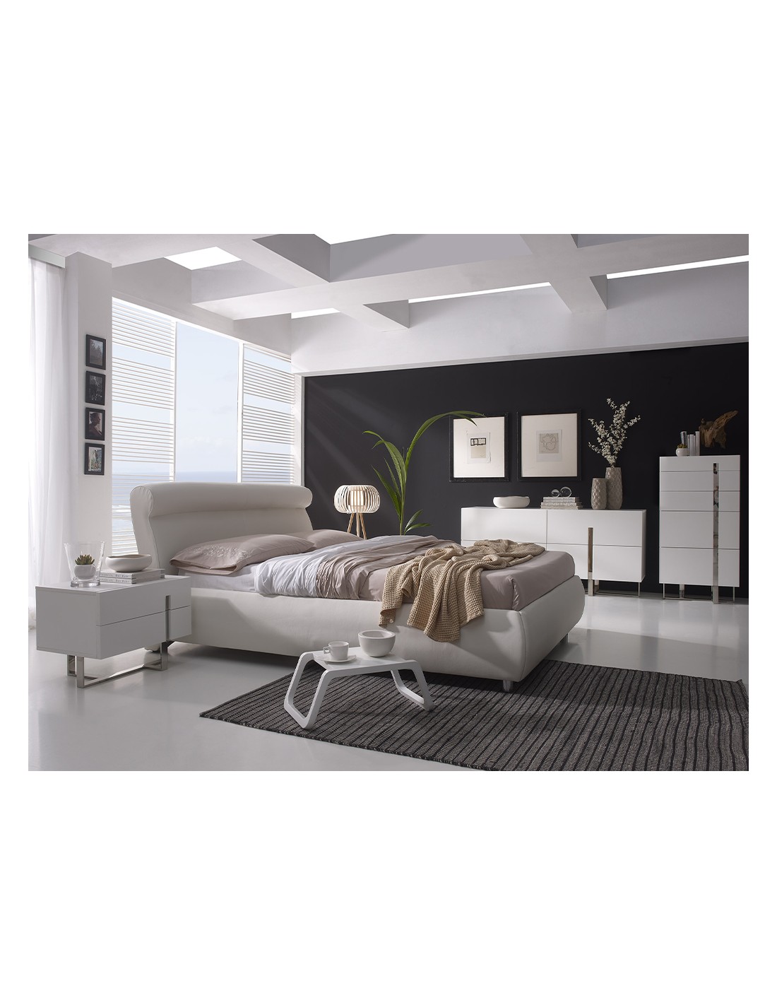 Mesita de noche madera blanco y acero cromado