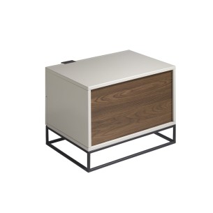 Mesita de noche madera gris y acero negro 2