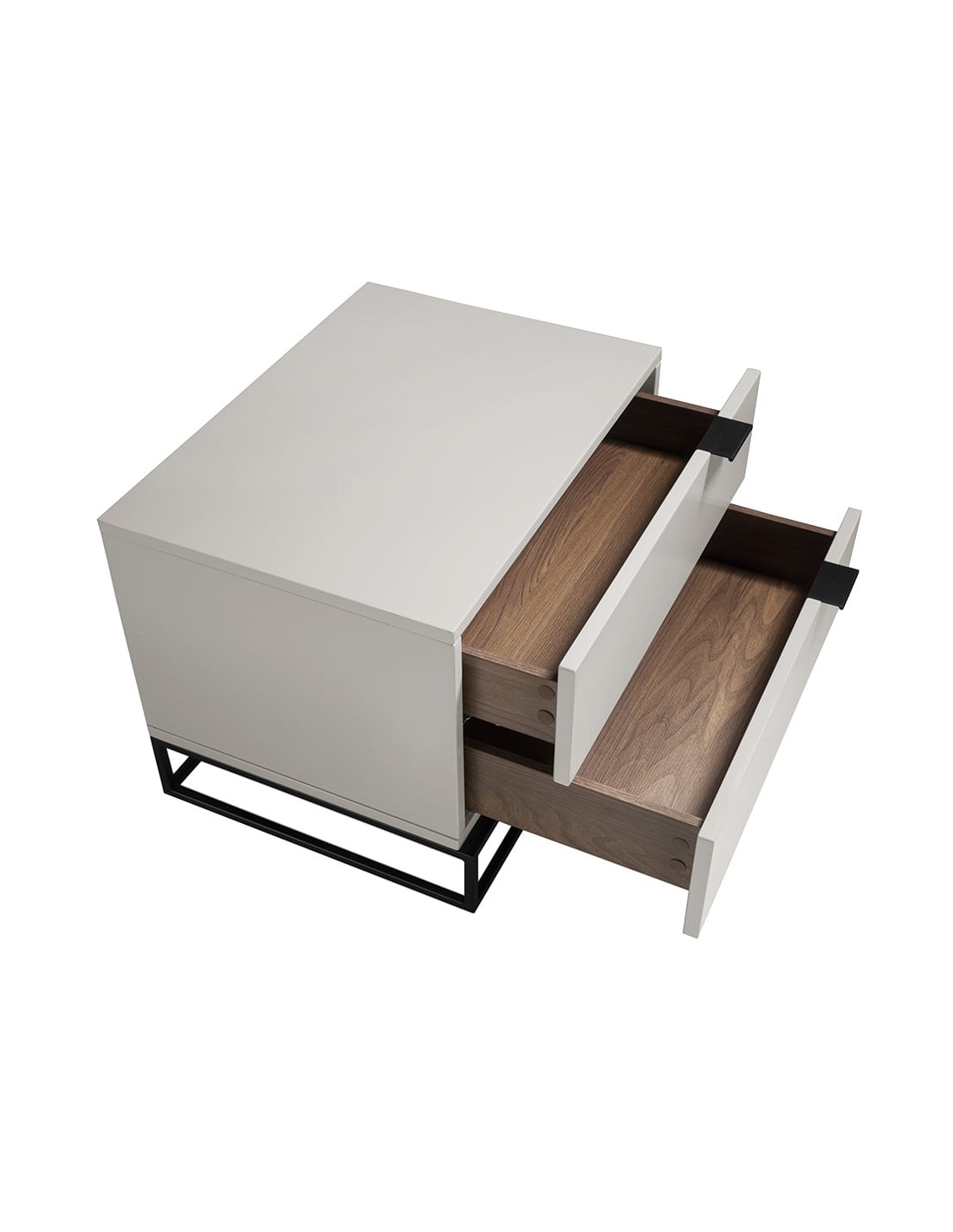 Mesita de noche madera gris y acero negro