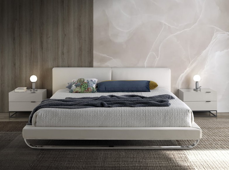 Mesita de noche madera gris y acero negro