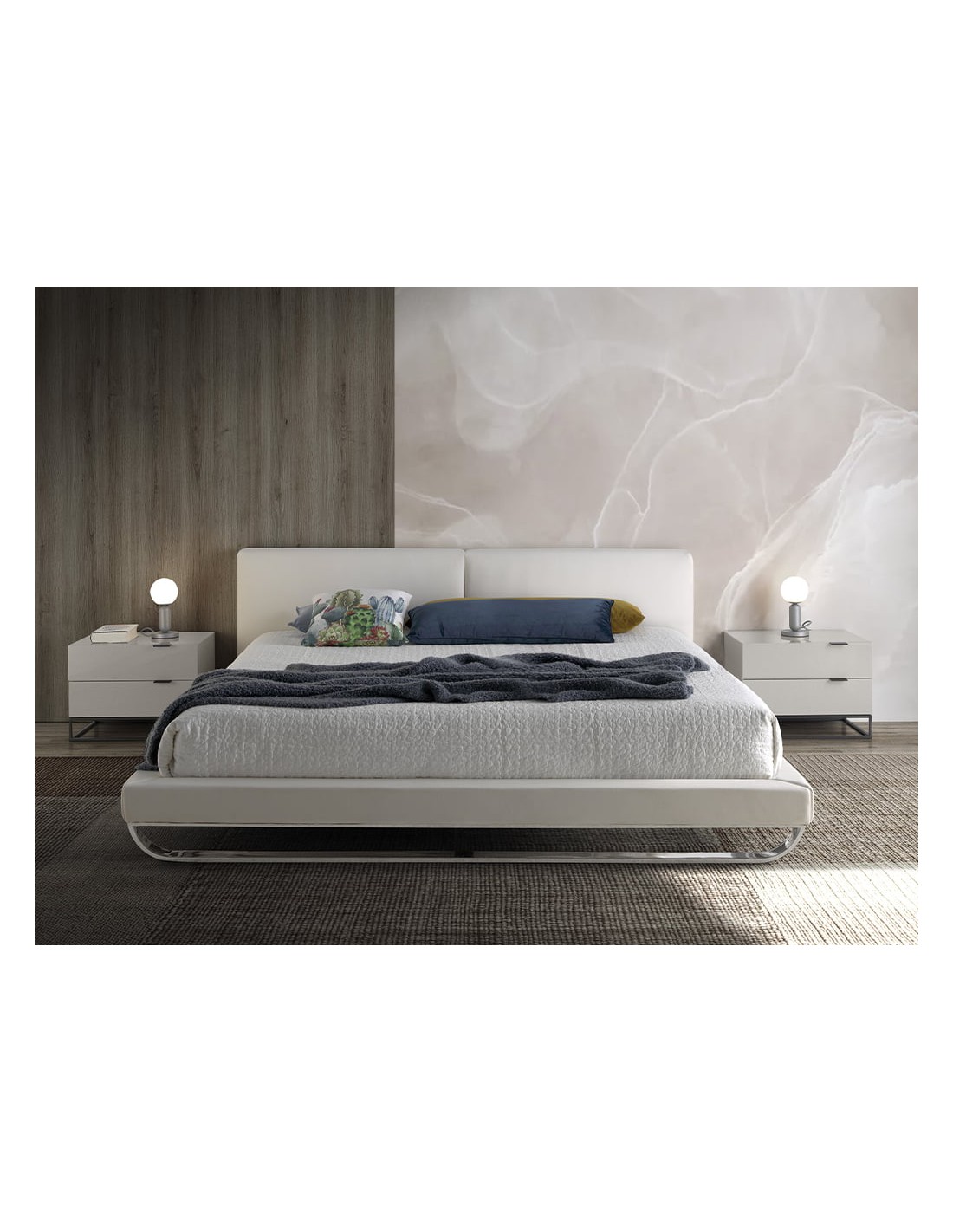 Mesita de noche madera gris y acero negro