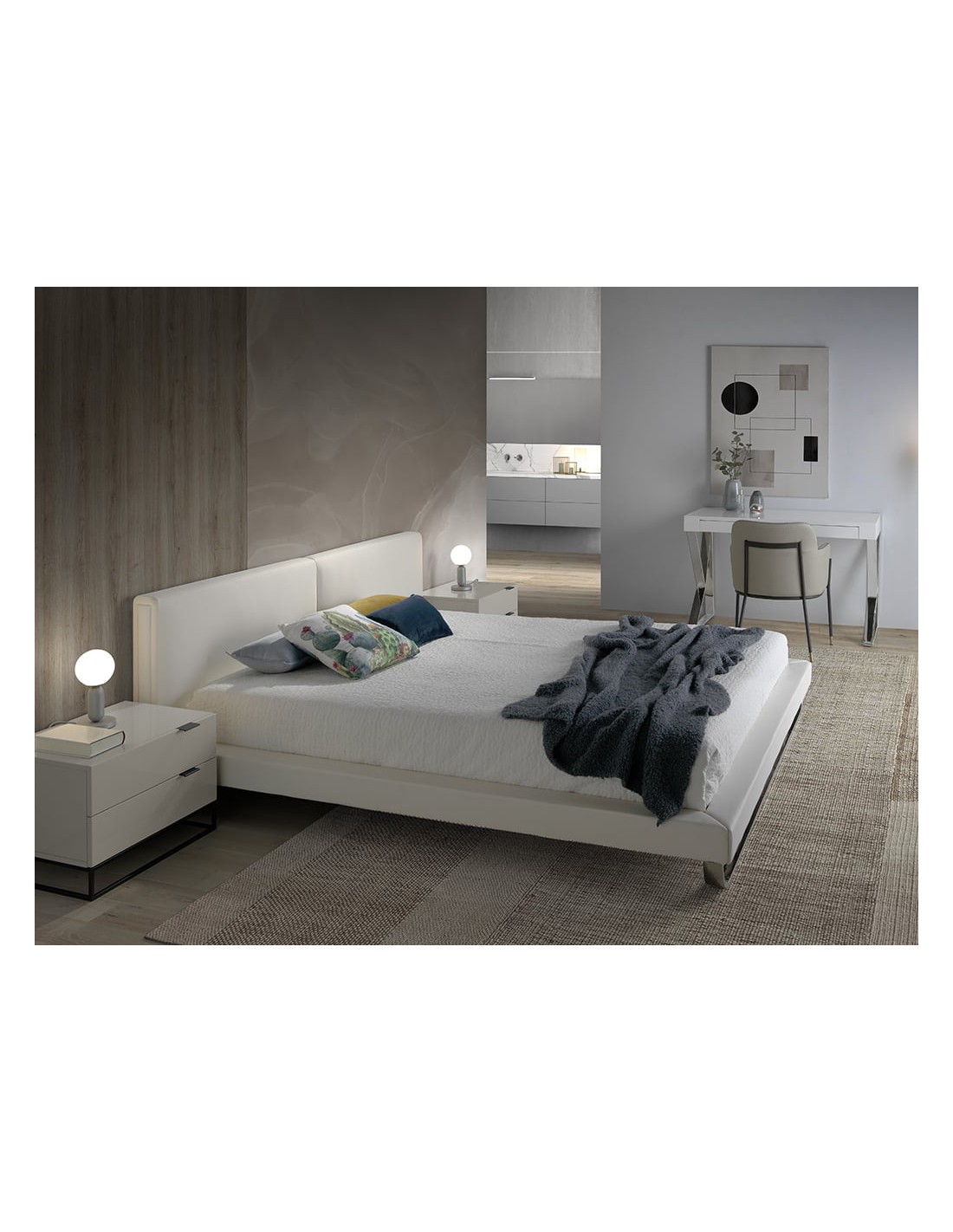 Mesita de noche madera gris y acero negro